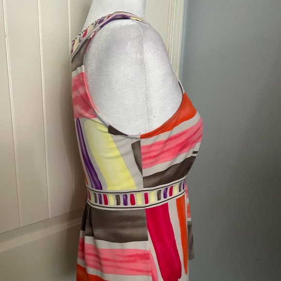 BCBG Max Azria Banded Crew Neck Sleeveless Multi-Stripe Top with Small Peplum XS - Picture 3 of 13